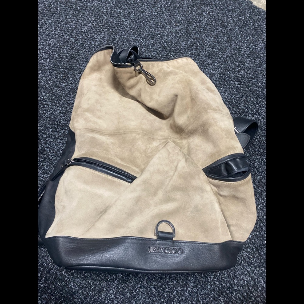 JIMMY CHOO Fitzroy BackPack Bag  Black Leather  Suede Taupe Made In Italy.